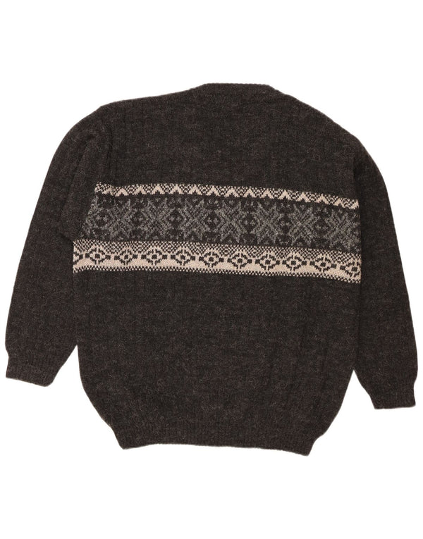 Vintage muški džemper s V-izrezom XL Siva Fair Isle vuna