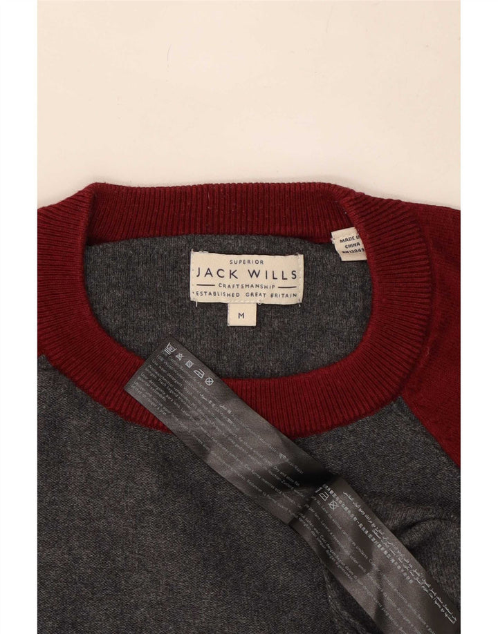 Jack Wills, muški džemper s okruglim izrezom, srednje sivi pamuk u blokovima boja