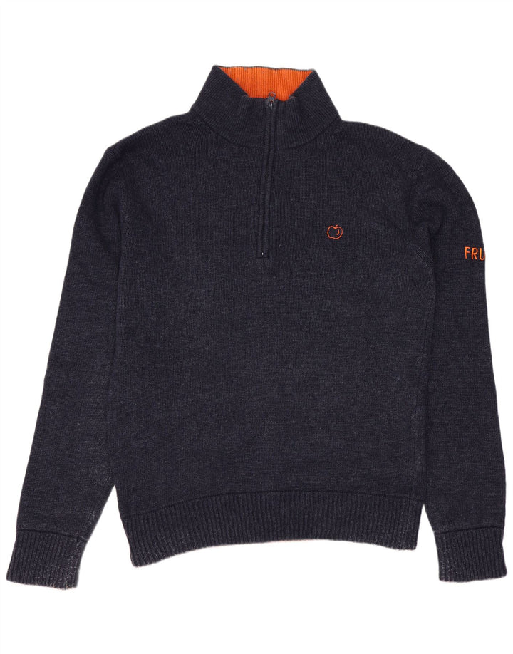 VINTAGE muški džemper s izrezom s patentnim zatvaračem srednje tamnoplave vune