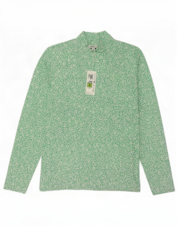 Marks & Spencer ženska majica dugih rukava UK 12 Srednje zeleni cvjetni pamuk