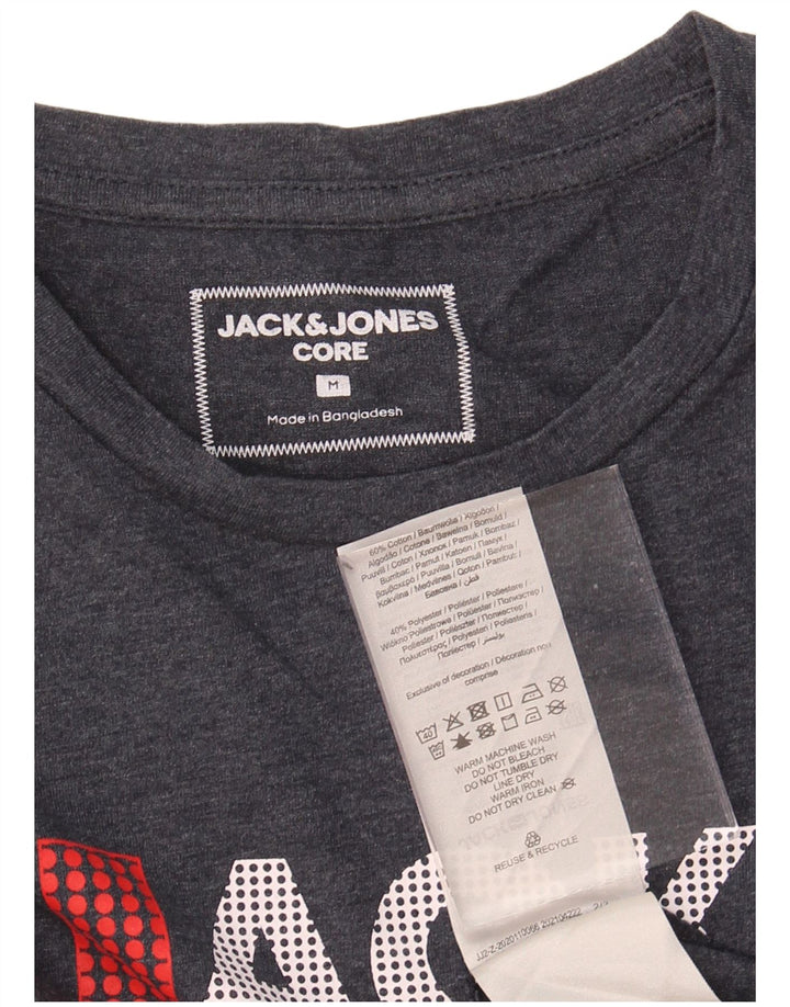JACK & JONES Mens Graphic Top Long Sleeve Medium Navy Blue Cotton