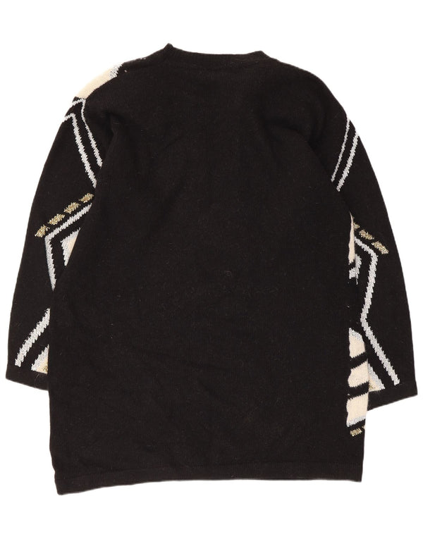 Vintage ženska džemper haljina UK 16 Velika crna geometrijska janjeća vuna