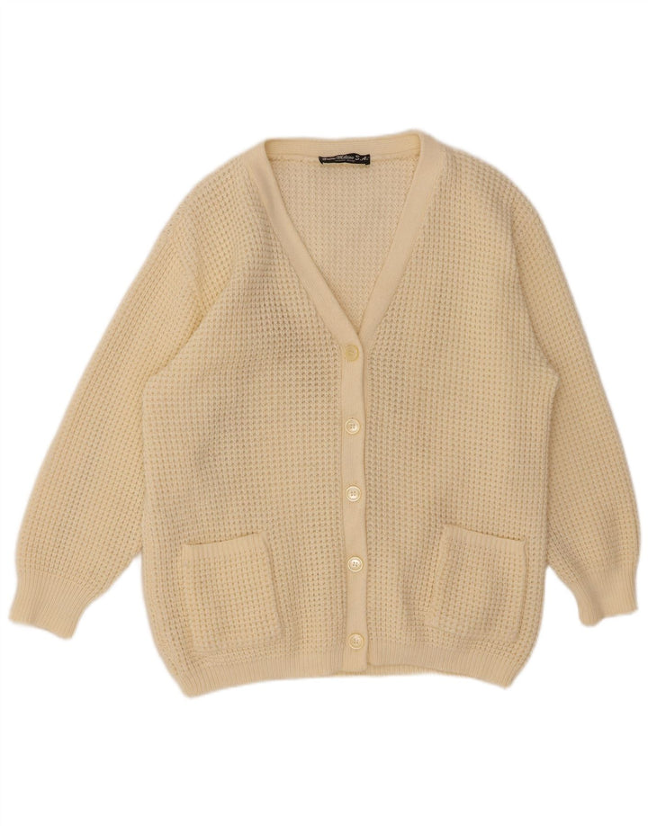 VINTAGE ženski kardigan džemper IT 48 XL sivo bijeli poliakril