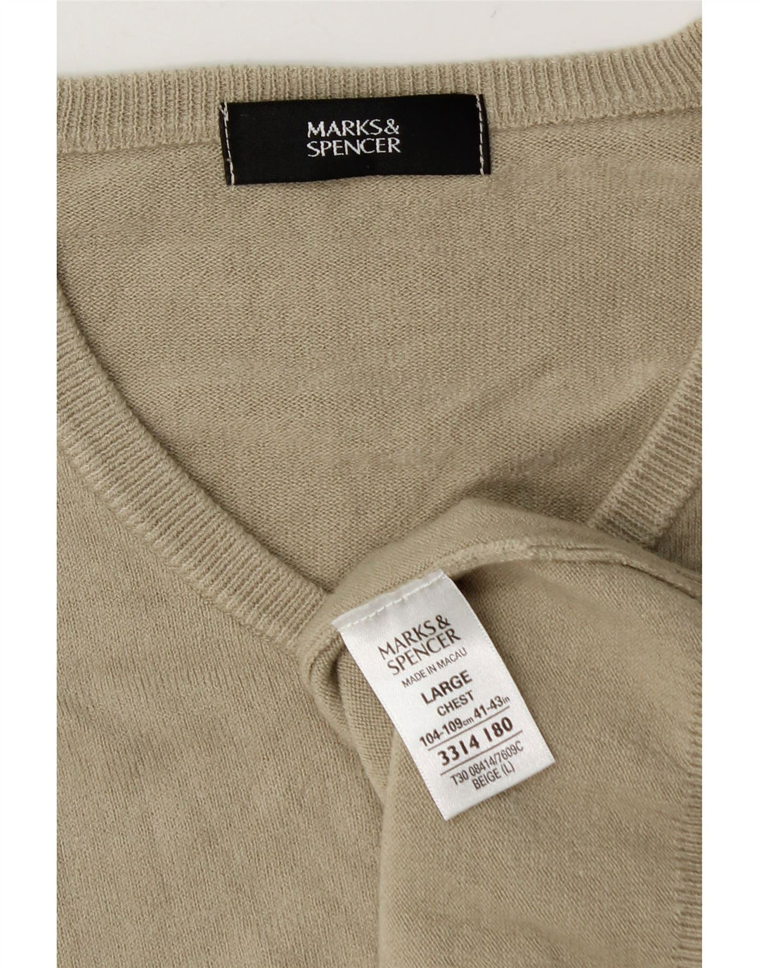 Marks & Spencer, veliki muški džemper s V-izrezom, veliki bež akril