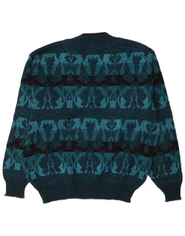 Vintage muški džemper s V-izrezom IT 50 Medium Blue Fair Isle