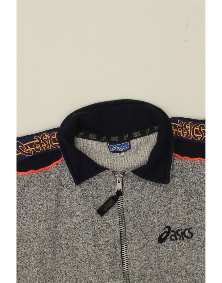 ASICS Boys Graphic Tracksuit Top Jacket 9-10 Years Grey Flecked Cotton Vintage Asics and Second-Hand Asics from Messina Hembry 