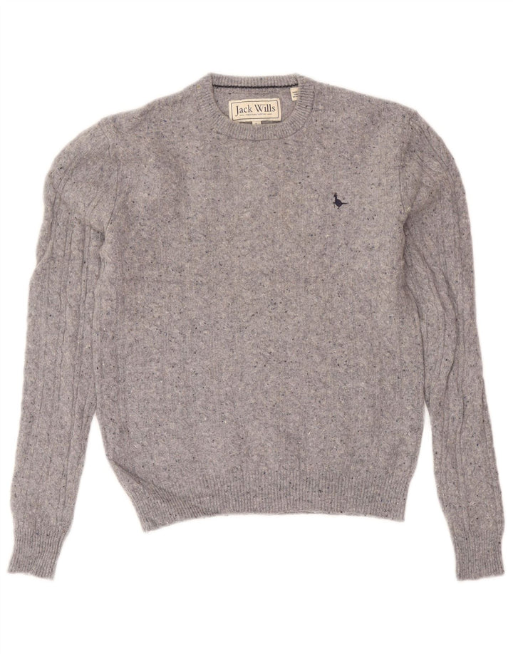 Jack Wills Muški džemper s okruglim izrezom Mali sivi vuneni džemper