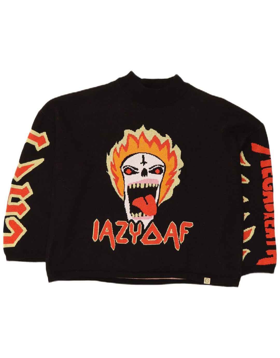 LAZY OAF muški pulover s velikim ovratnikom s lubanjom XL, crni pamuk