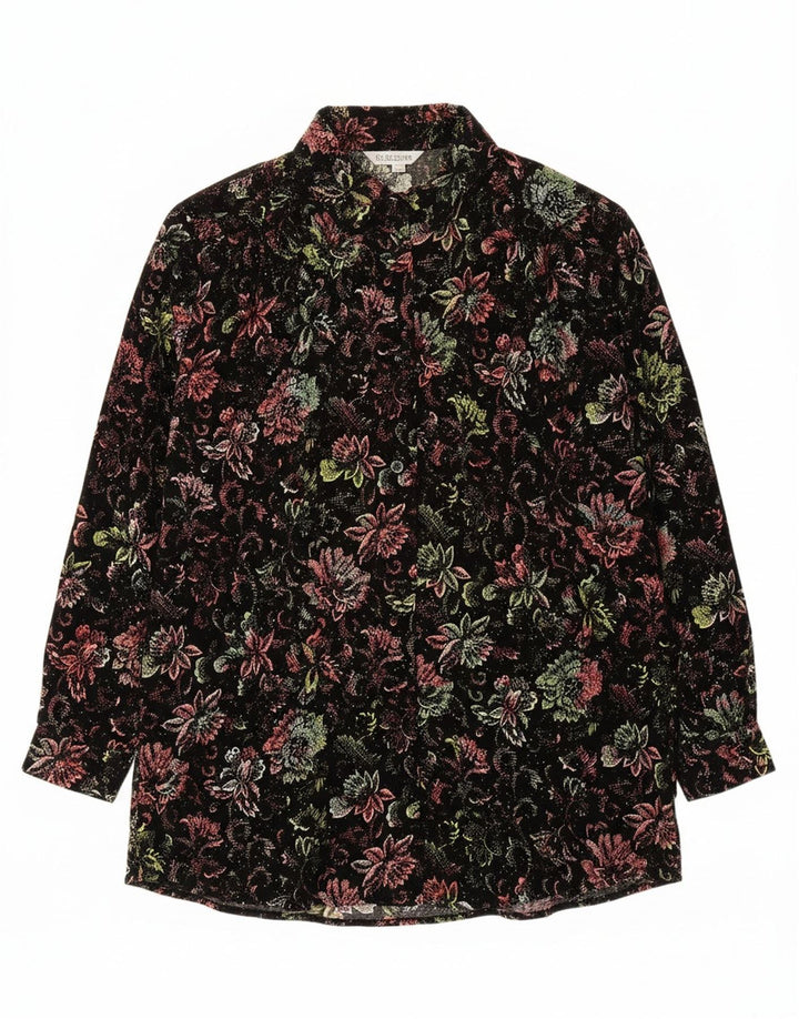 VINTAGE Womens Shirt UK 16 Large Black Floral Polyester