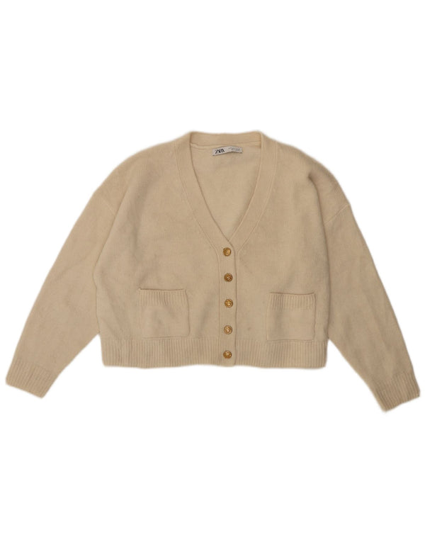 Zara ženski kratki kardigan pulover UK 10 Small Off White Wool