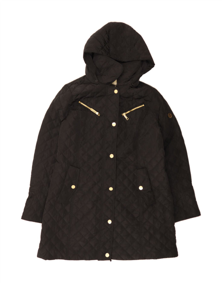 MICHAEL KORS Womens Hooded Quilted Overcoat UK 16 Large Black Polyester Vintage Michael Kors and Second-Hand Michael Kors from Messina Hembry 