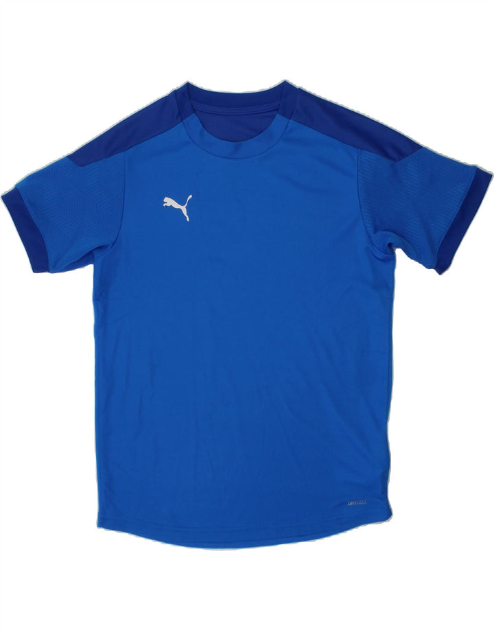 PUMA Boys T-Shirt Top 11-12 Years Blue Colourblock Polyester Vintage Puma and Second-Hand Puma from Messina Hembry 