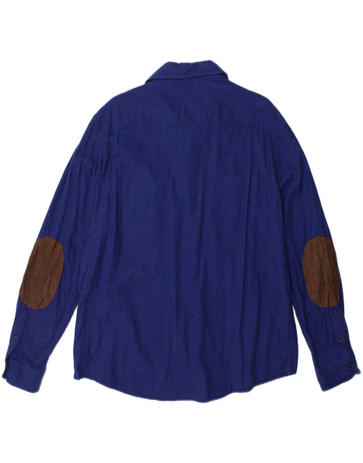 CHAPS Mens Big & Tall Shirt XL Blue Houndstooth Cotton Vintage Chaps and Second-Hand Chaps from Messina Hembry 
