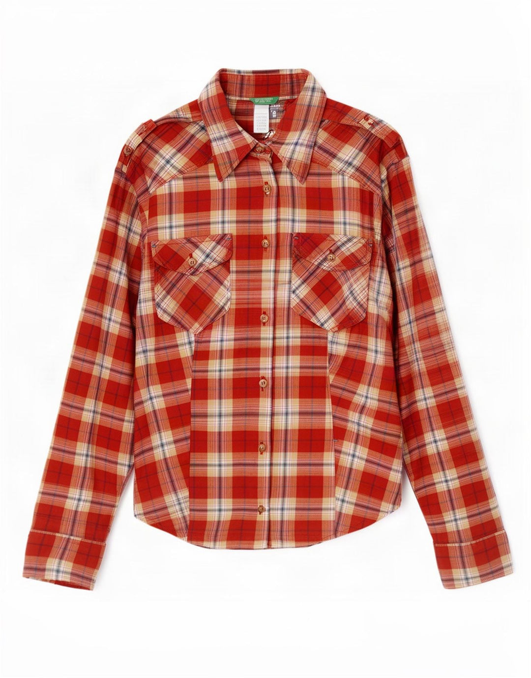 Benetton ženska vojna flanelska košulja UK 12 srednje crvene kare