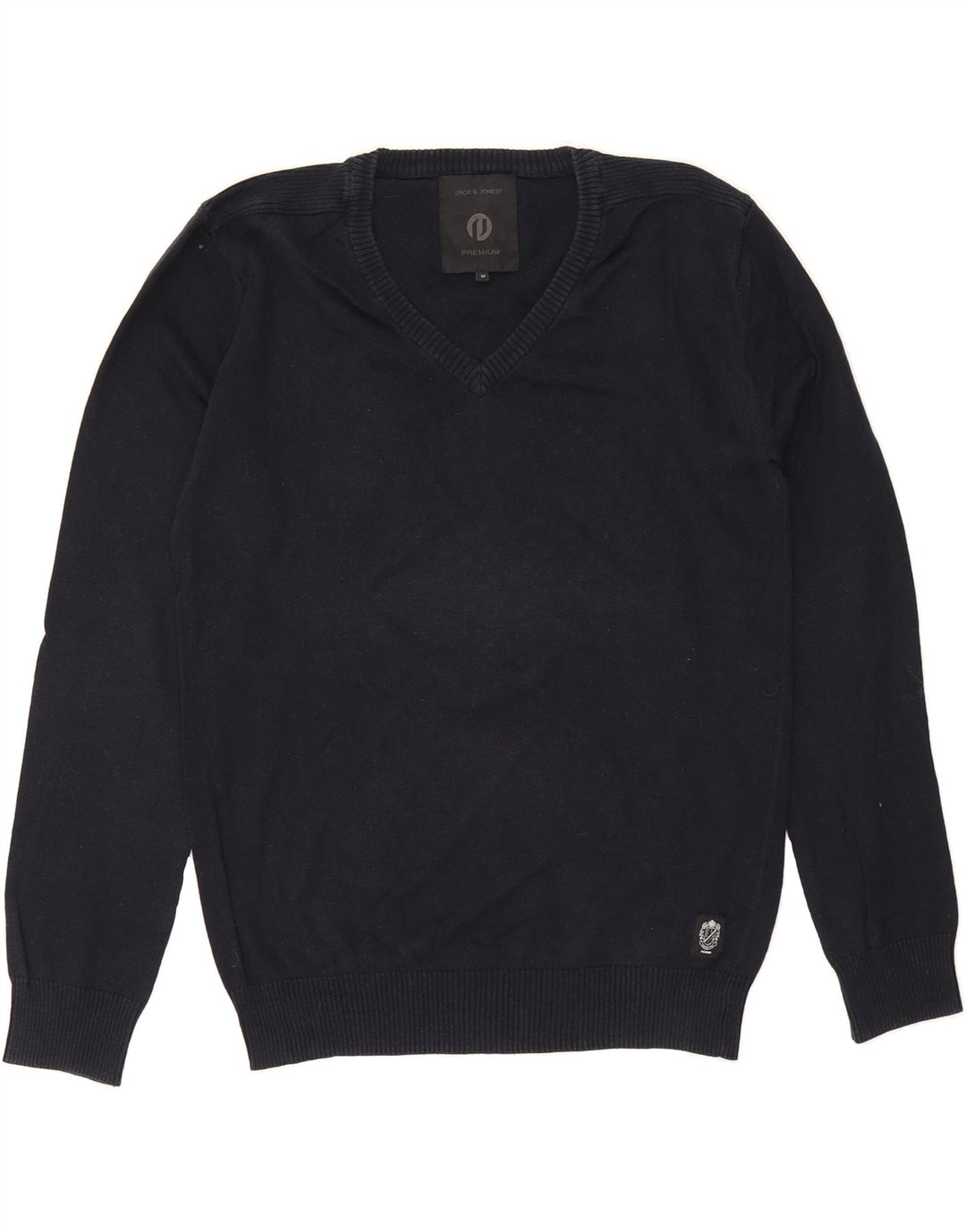 JACK & JONES Mens V-Neck Jumper Sweater Medium Navy Blue Cotton Vintage Jack & Jones and Second-Hand Jack & Jones from Messina Hembry 