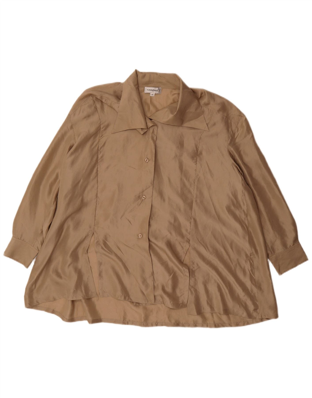 Vintage ženska prevelika košulja bluza UK 14 Srednje bež svila