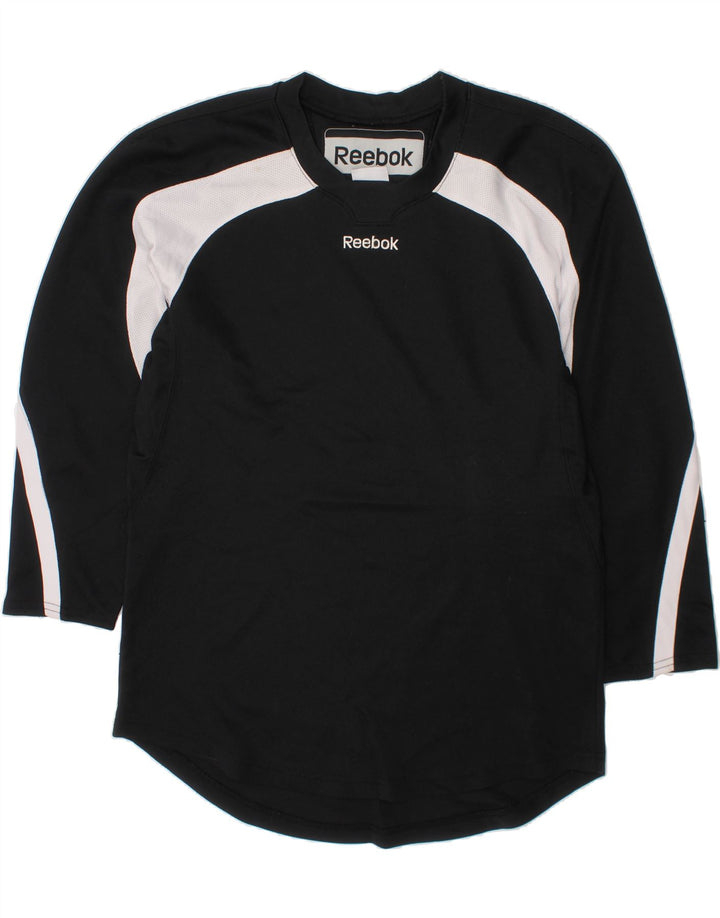 REEBOK Boys Top 3/4 Sleeve 13-14 Years XL Black Colourblock Polyester Vintage Reebok and Second-Hand Reebok from Messina Hembry 