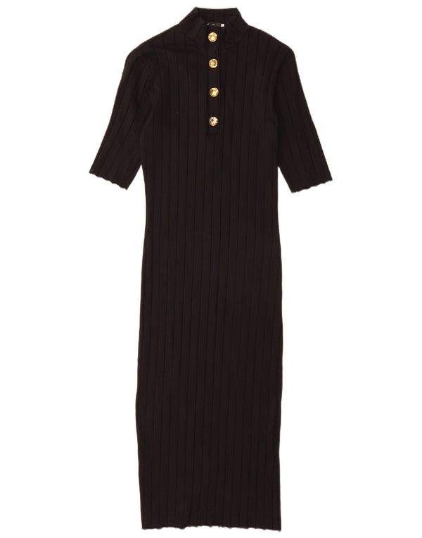 Zara ženska haljina kratkih rukava uz kroj UK 12 Srednje crni pamuk