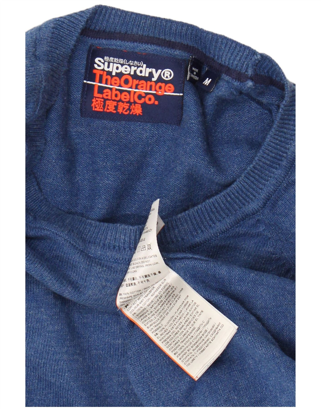 SUPERDRY muški džemper s veznim izrezom, srednje plavi pamuk