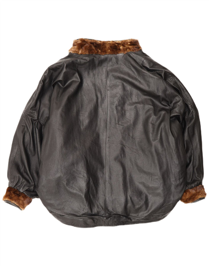 Vintage ženska kožna prevelika dvosmjerna jakna UK 20 2XL smeđa