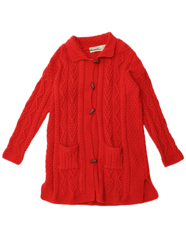 ARAN CRAFTS Ženski dugi kardigan pulover UK 14 Srednja crvena merino vuna