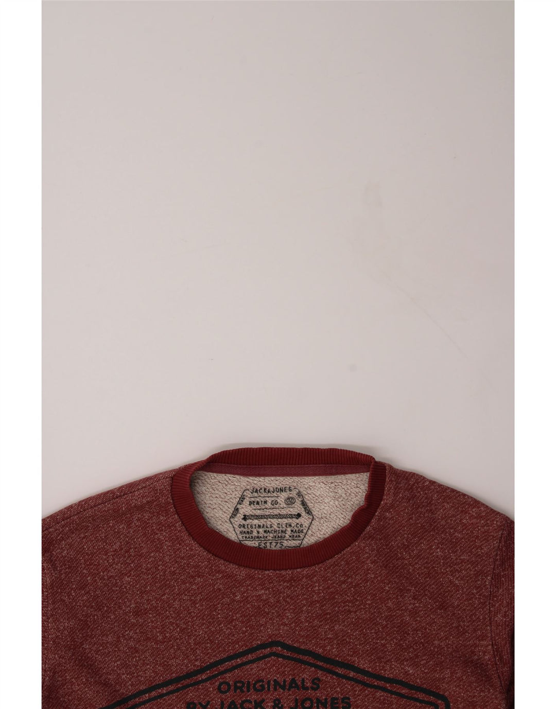 JACK & JONES Mens Graphic Sweatshirt Jumper Small Red Flecked Cotton Vintage Jack & Jones and Second-Hand Jack & Jones from Messina Hembry 