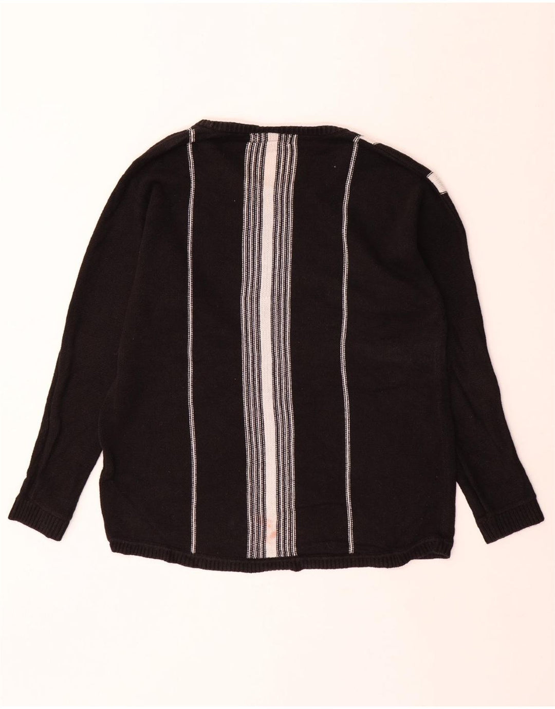 CALVIN KLEIN Muški džemper s veznim izrezom srednje veličine, pamuk na crne pruge