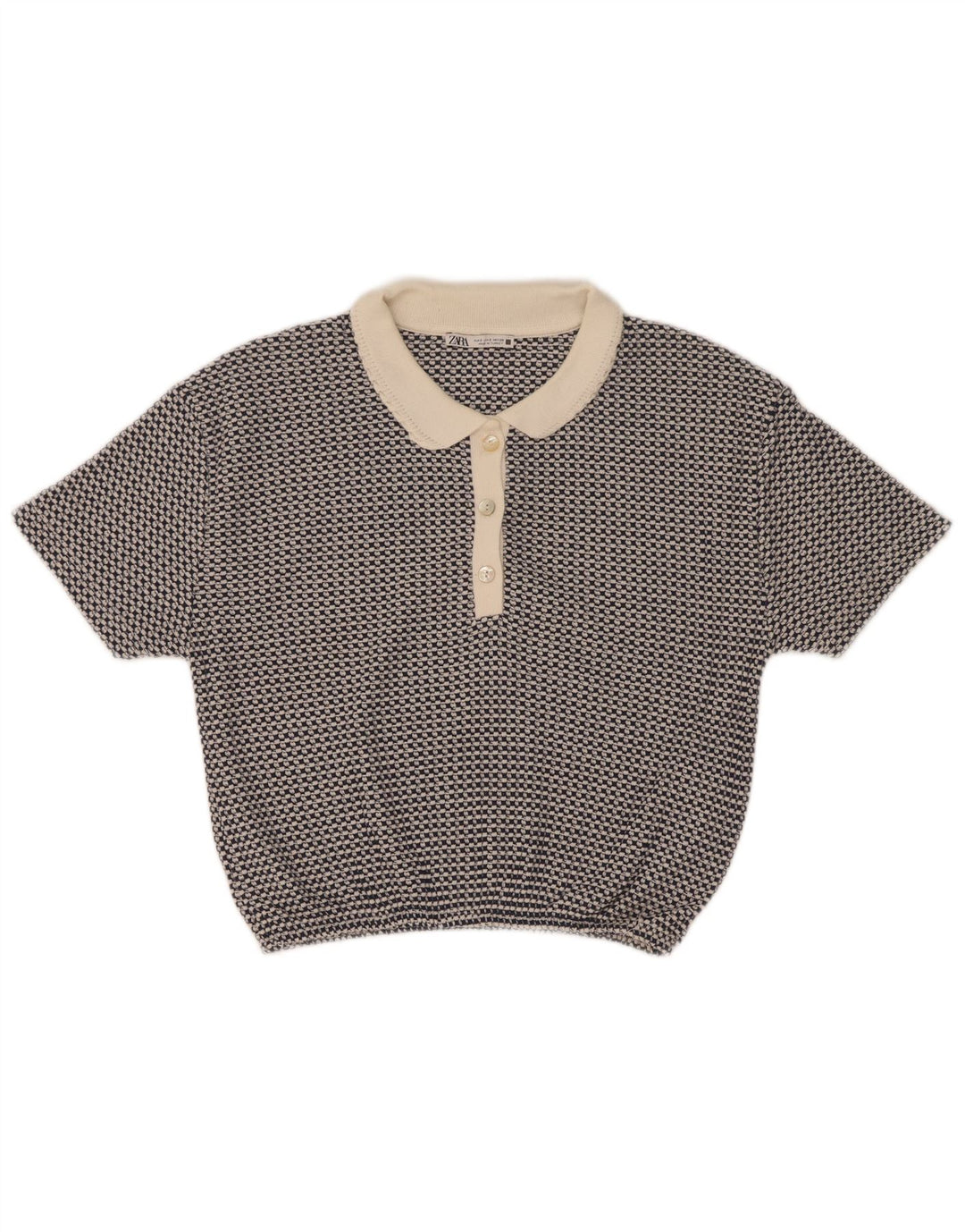 Zara ženska kraća polo majica UK 10 Mali plavi geometrijski poliester