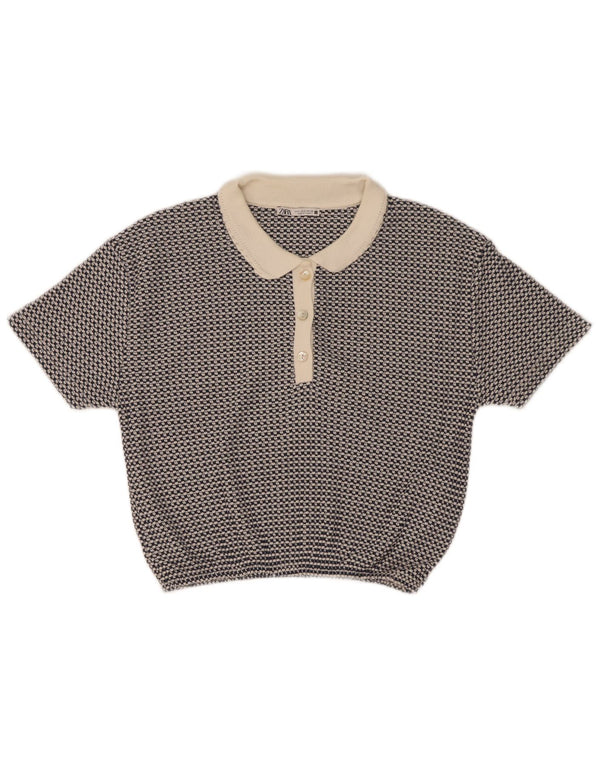 Zara ženska kraća polo majica UK 10 Mali plavi geometrijski poliester