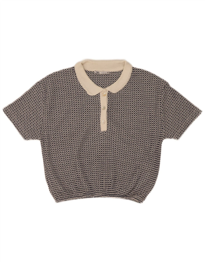 Zara ženska kraća polo majica UK 10 Mali plavi geometrijski poliester