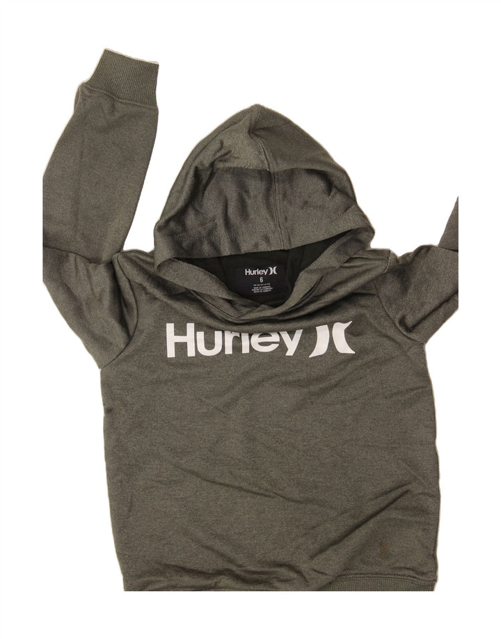 HURLEY Boys Graphic Hoodie Jumper 5-6 Years Khaki Polyester Vintage Hurley and Second-Hand Hurley from Messina Hembry 