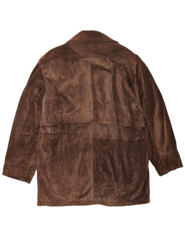 Vintage Womens Suede Overcoat UK 16 Large Brown Leather