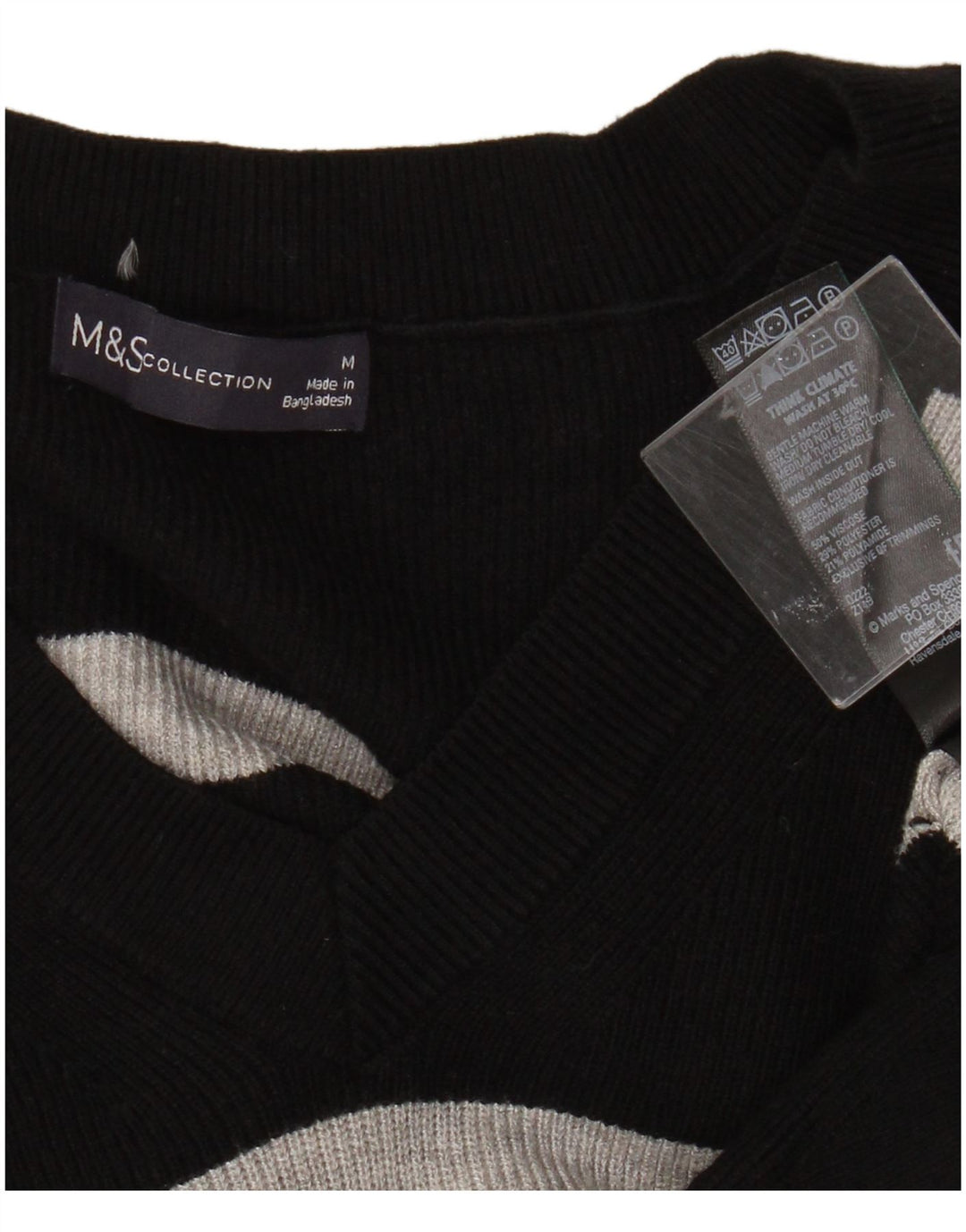 Marks & Spencer ženski džemper s V-izrezom UK 14 srednje crne pruge