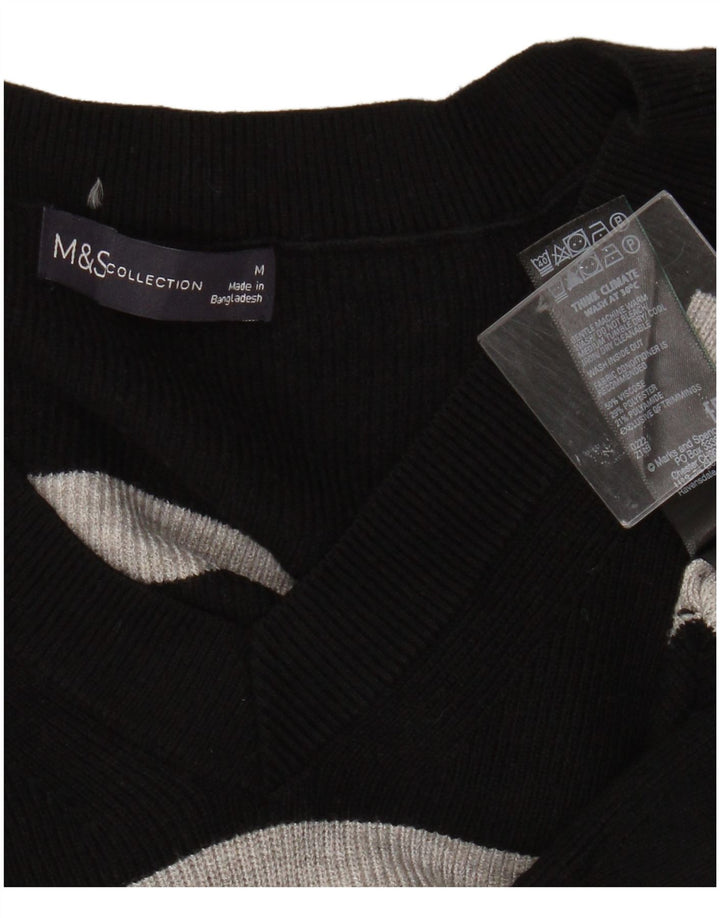 Marks & Spencer ženski džemper s V-izrezom UK 14 srednje crne pruge