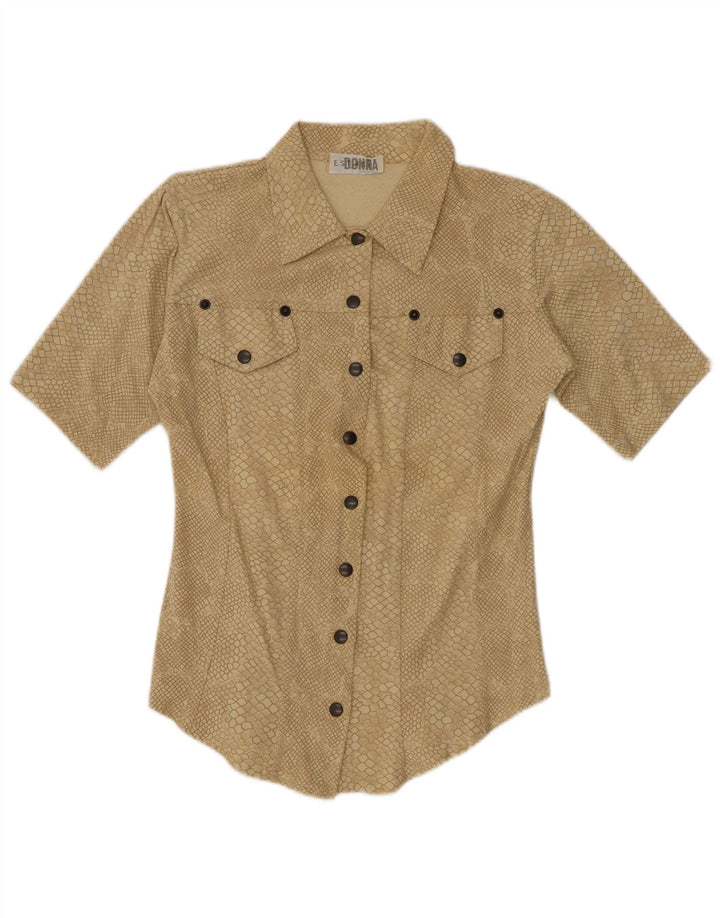 VINTAGE ženska košulja s apstraktnim uzorkom UK 12 srednje bež životinjskog uzorka