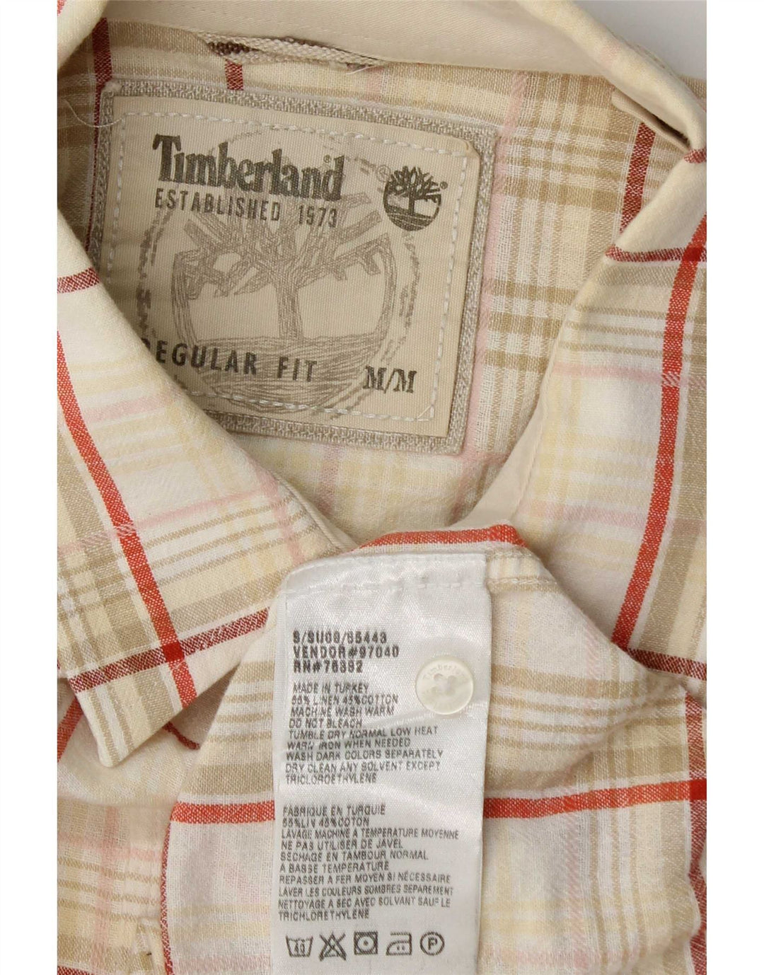 Timberland muška košulja kratkih rukava standardnog kroja, srednje bež karirano platno