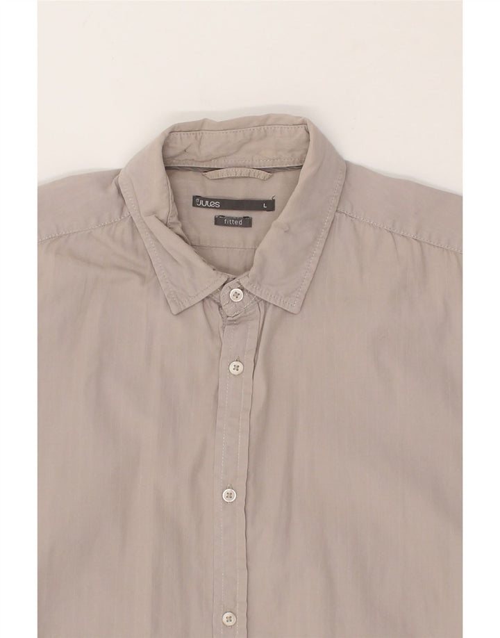JULES Mens Fitted Short Sleeve Shirt Large Grey Cotton Vintage Jules and Second-Hand Jules from Messina Hembry 
