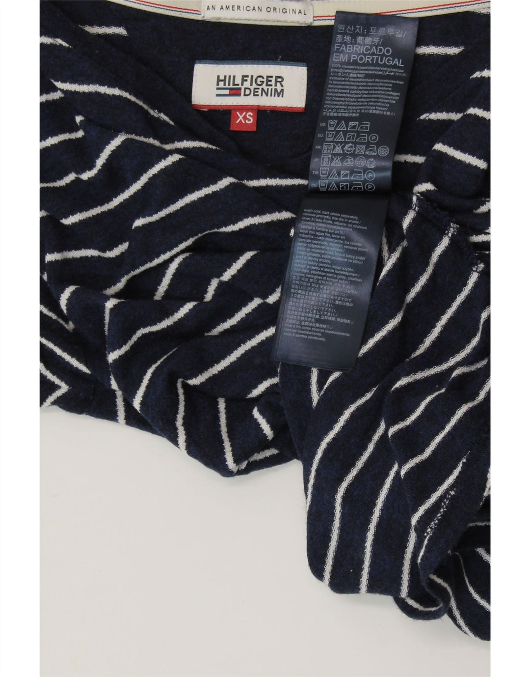 TOMMY HILFIGER Ženska majica kratkih rukava UK 6 XS Mornarsko plava prugasta viskoza