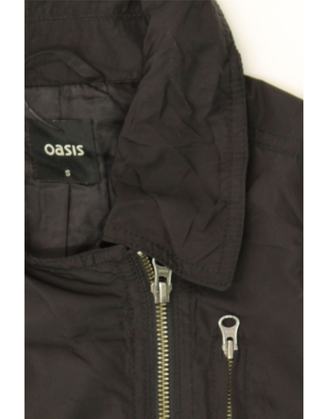 OASIS Womens Windbreaker Coat UK 10 Small Black Polyester Vintage Oasis and Second-Hand Oasis from Messina Hembry 