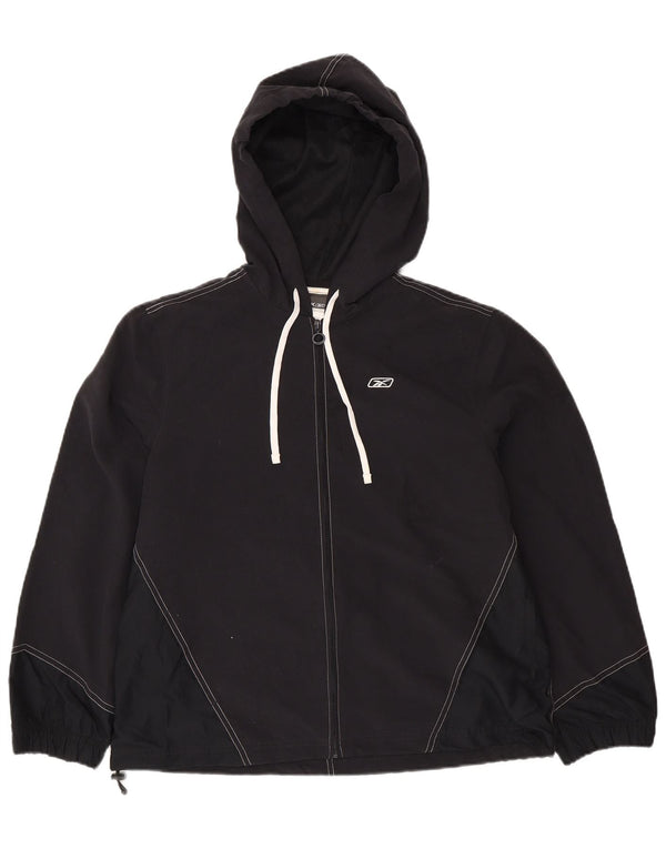 REEBOK Womens Hooded Rain Jacket UK 14 Large  Black Polyester
