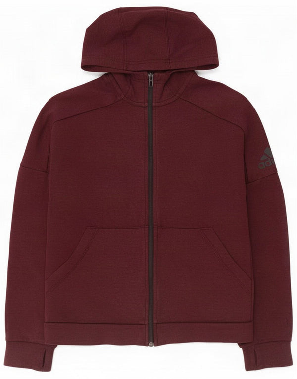 Adidas ženski pulover s kapuljačom s patentnim zatvaračem UK 10 Small Burgundy Cotton