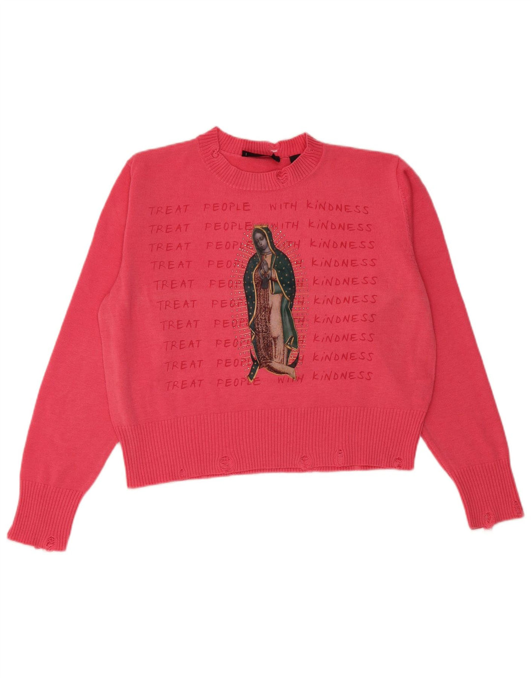 DESIGUAL ženski kratki džemper s okruglim izrezom UK 14 srednje ružičasta