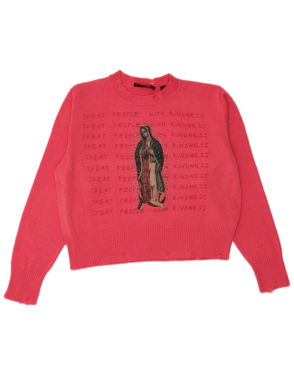 DESIGUAL ženski kratki džemper s okruglim izrezom UK 14 srednje ružičasta