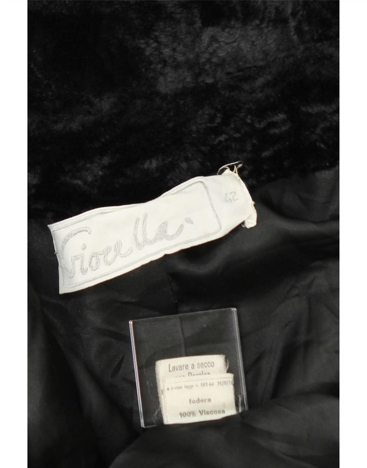 VINTAGE Womens Oversized Open Faux Fur Overcoat IT 42 Medium Black Viscose Vintage Vintage and Second-Hand Vintage from Messina Hembry 