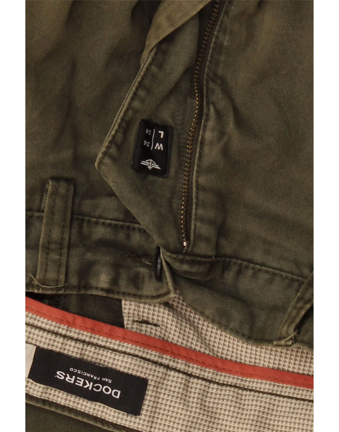 DOCKERS Ravne muške chino hlače W34 L30 Kaki pamuk