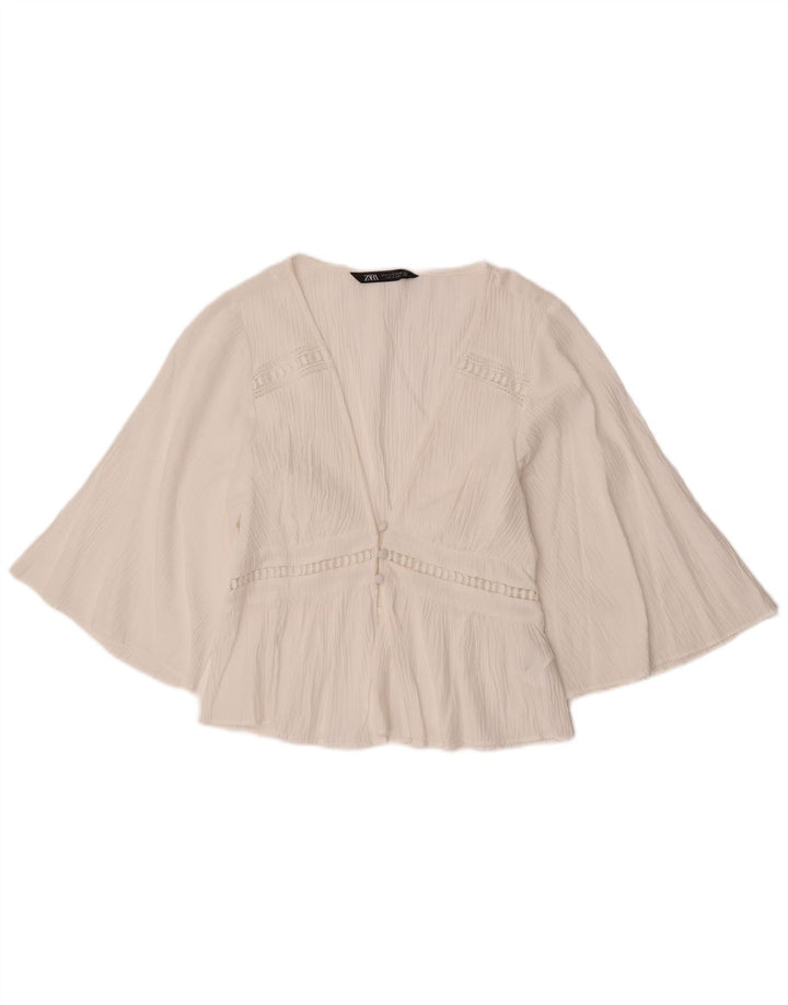 Zara ženska košulja bluza 3/4 rukava UK 12 srednji bijeli poliester