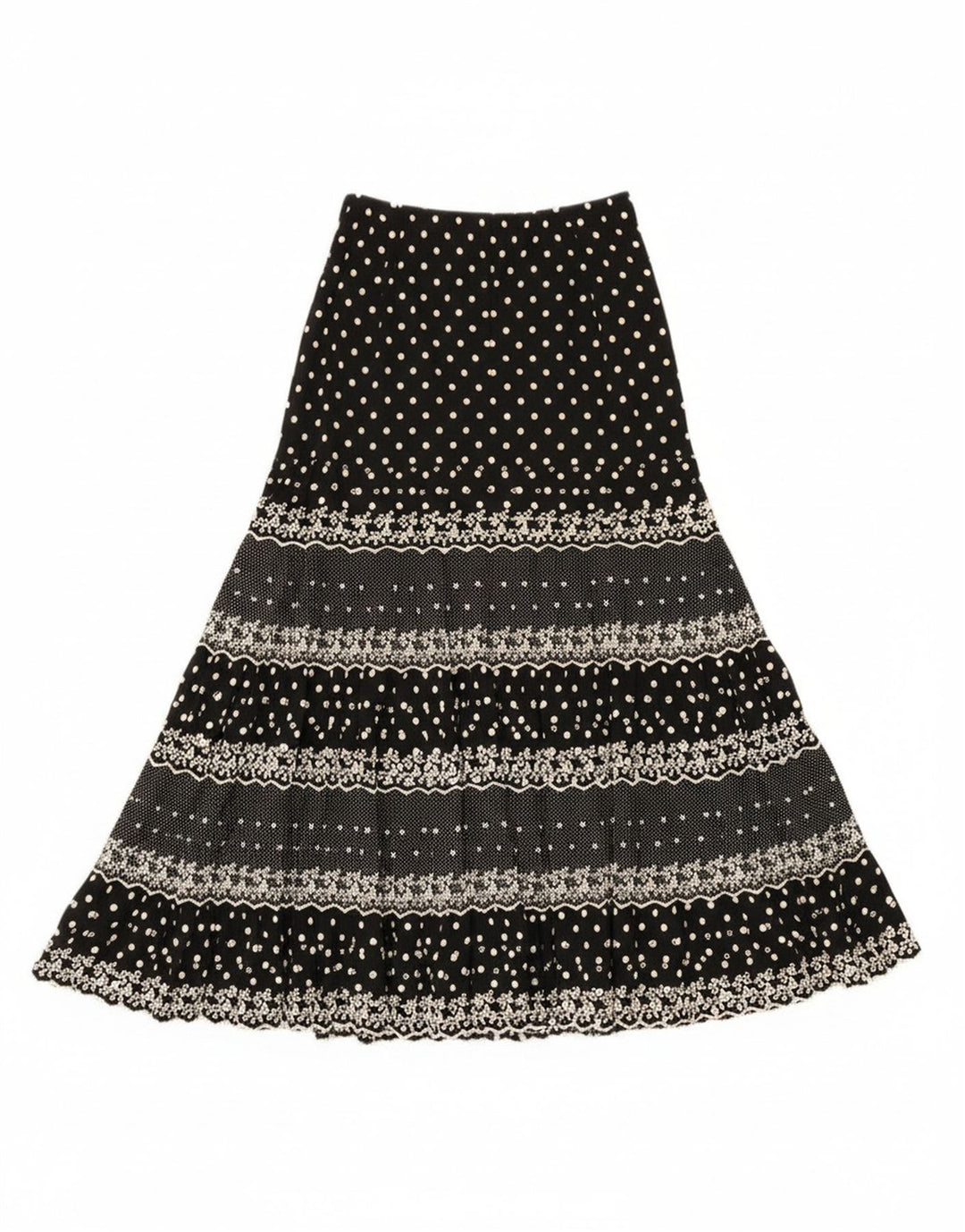 Vintage ženska ciganska suknja W28 srednje crna na točkice