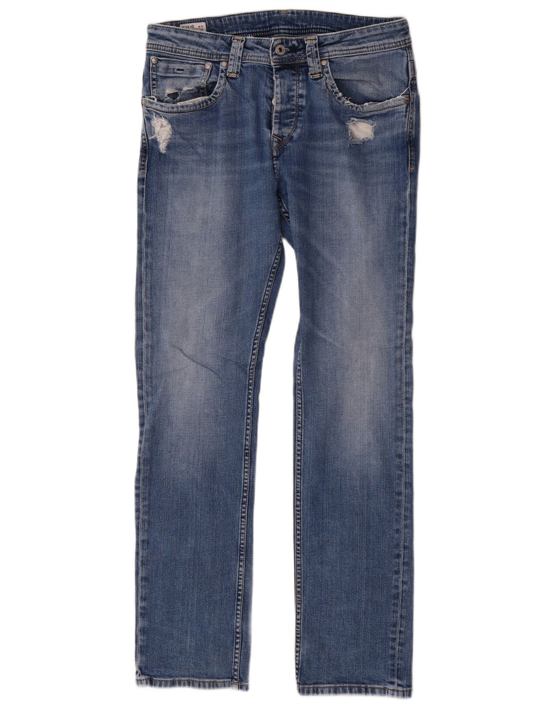 PEPE Jeans Muške isprekidane obične ravne traperice W32 L32 Plavi pamuk