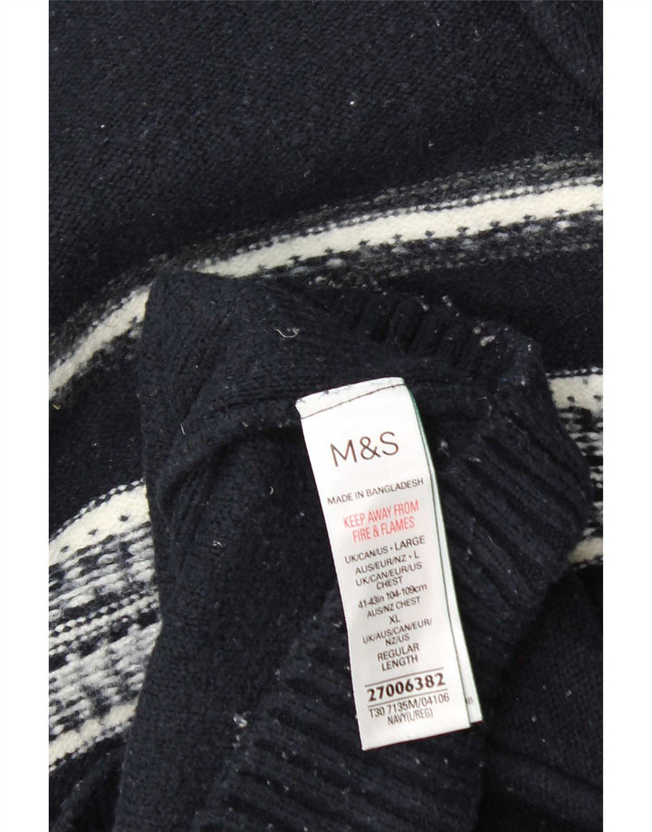 Marks & Spencer muški džemper s izrezom i velikim tamnoplavim prugama