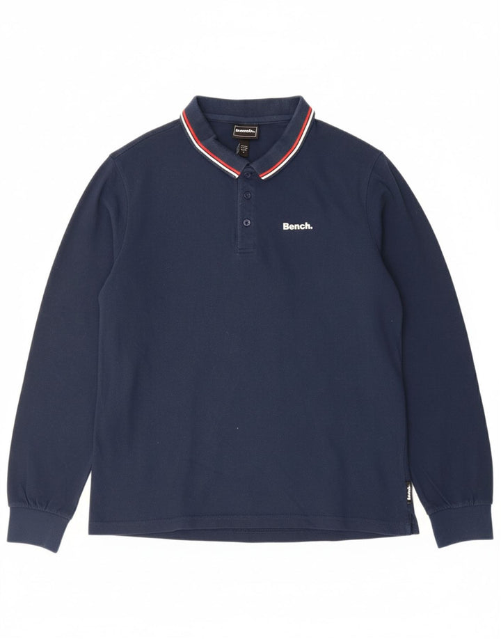 BENCH Mens Long Sleeve Polo Shirt Large Navy Blue Cotton